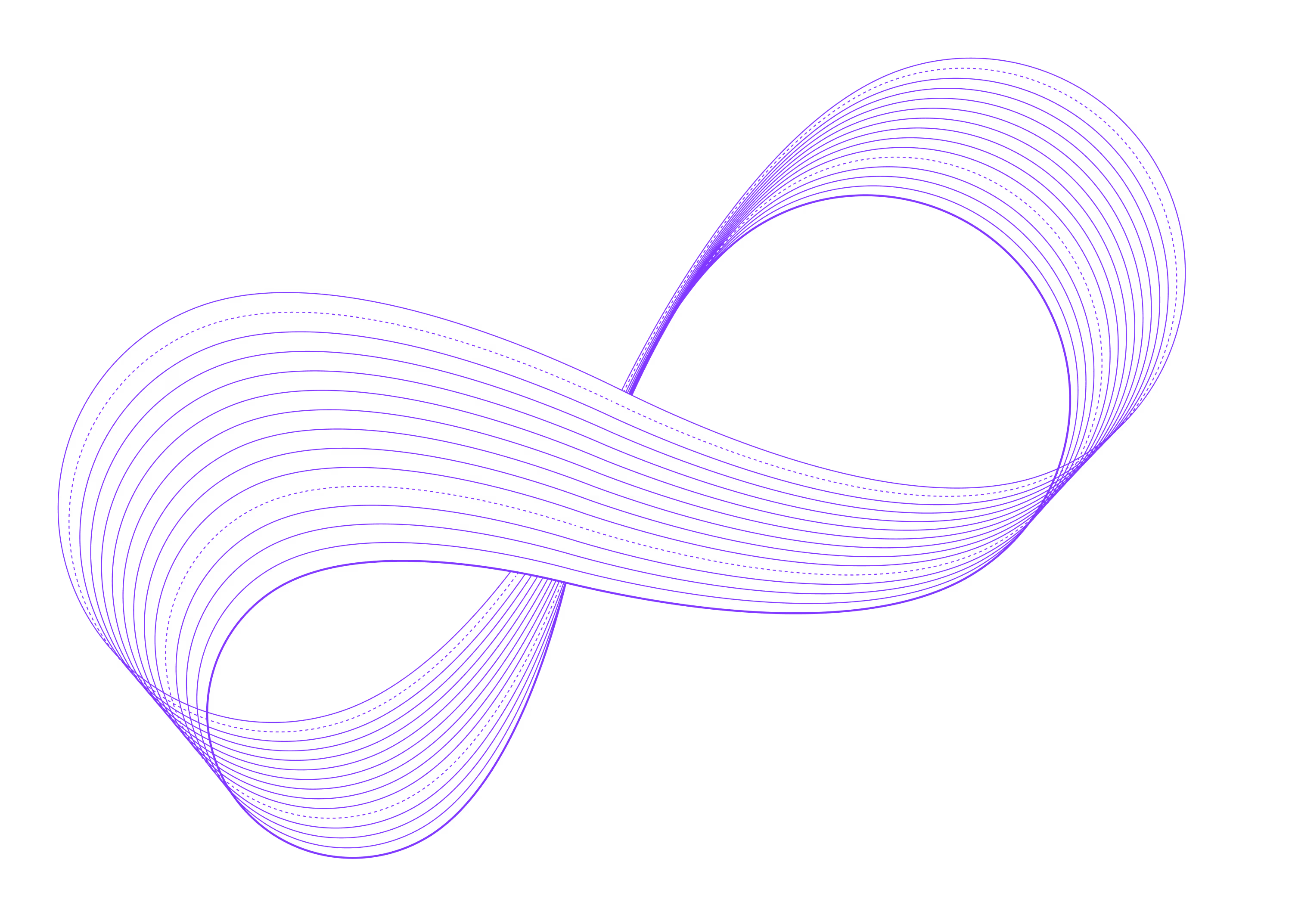 Purple infinity spiral composed of multiple curved lines on a black background.