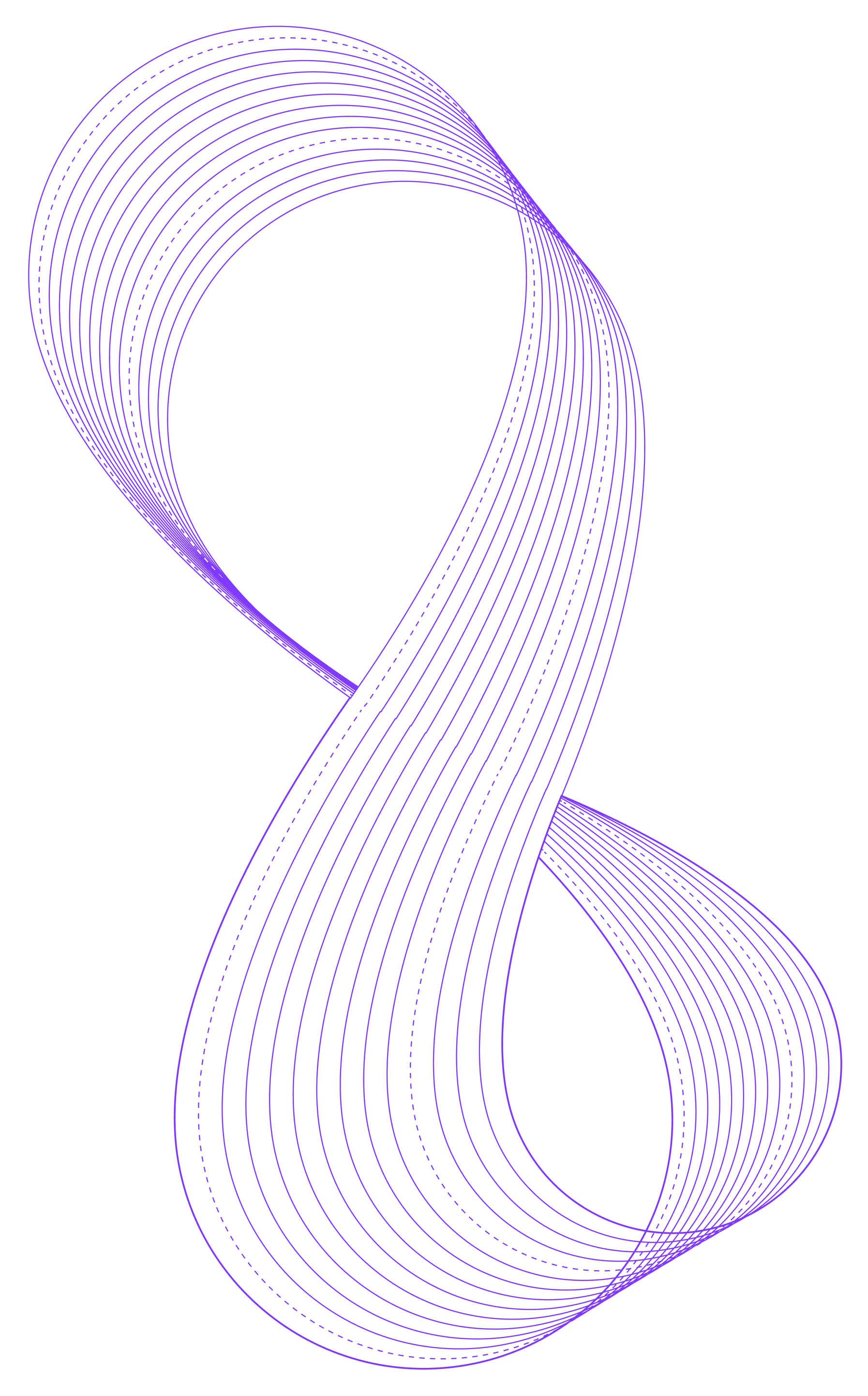 Purple curved lines forming a continuous figure-eight loop on black background.