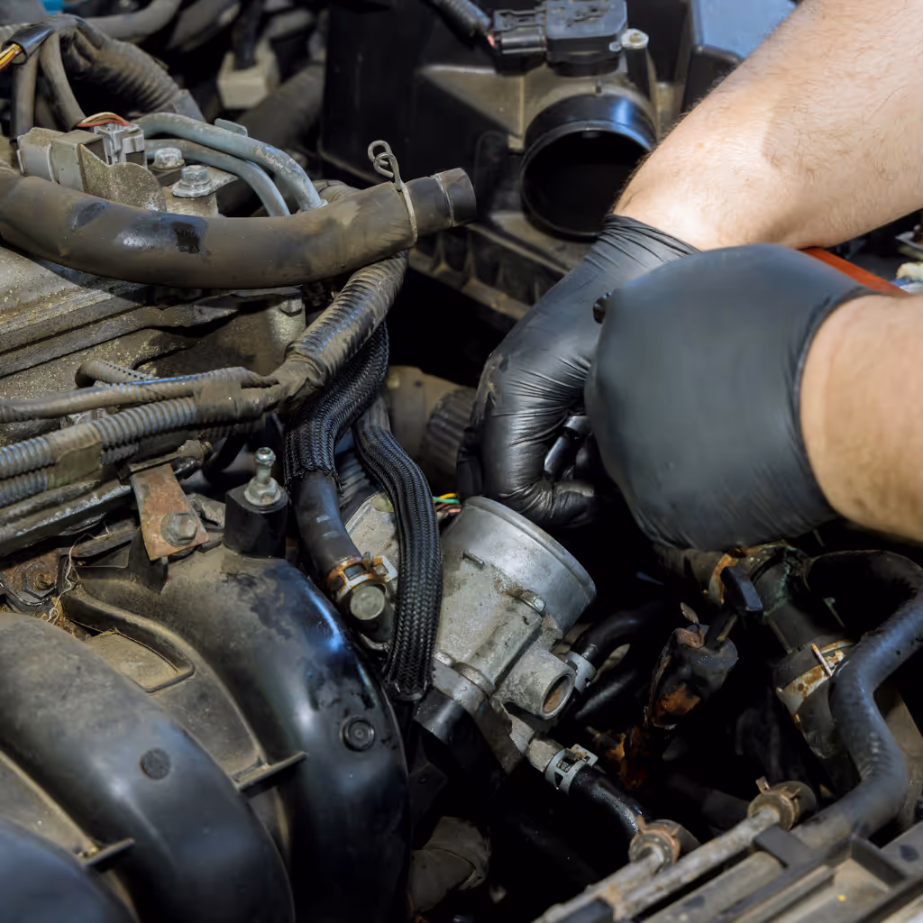 A Maxamy Mobile Autocare technician servicing engine intake components. Whether it's replacing a faulty throttle body or fixing vacuum leaks, we ensure your engine breathes correctly for optimal performance.