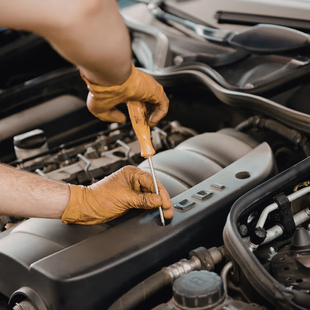 Accessing ignition and engine components for service. We perform expert repairs on various makes and models, carefully removing covers to reach glow plugs, coils, or injectors.