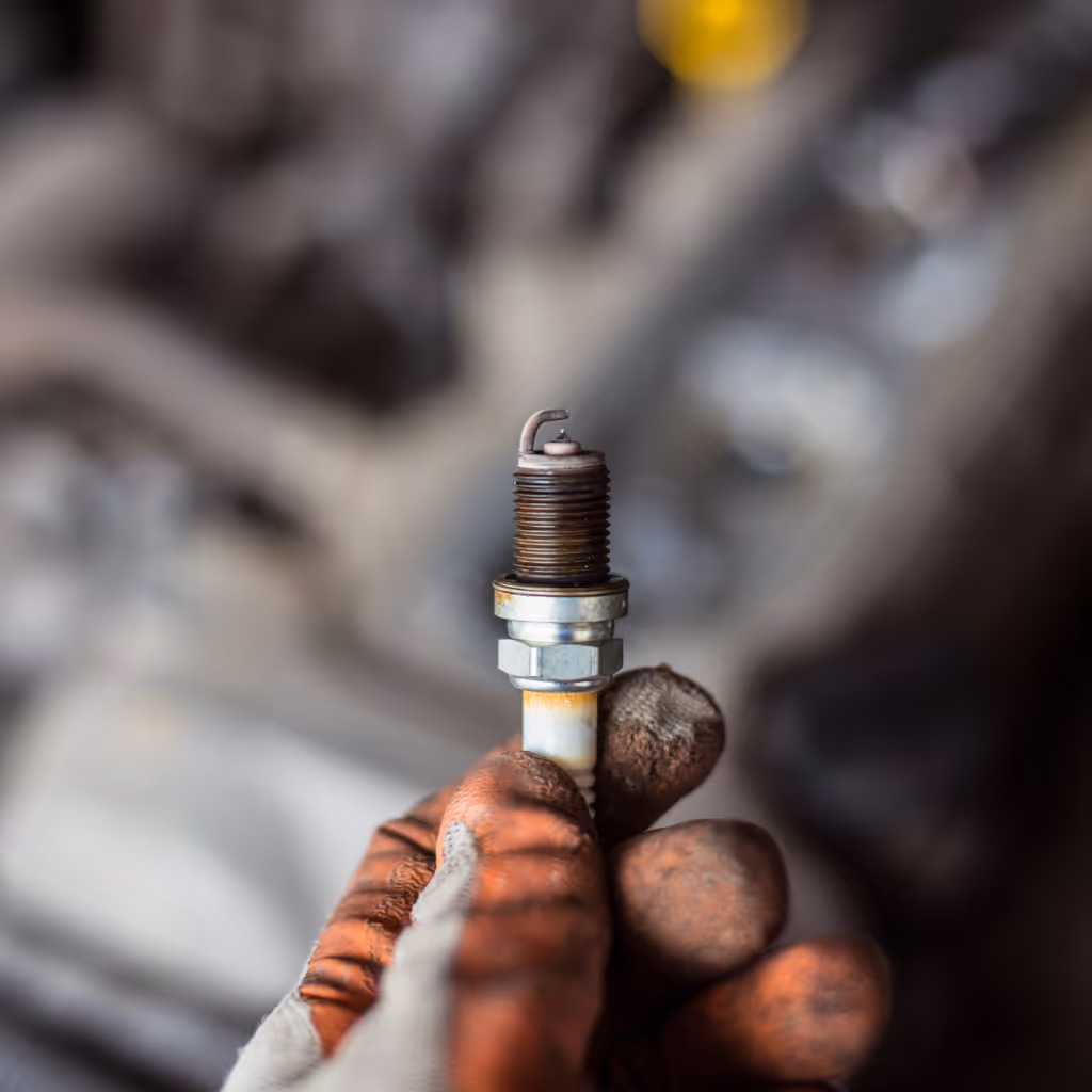 Identifying a fouled spark plug responsible for engine misfires. Maxamy Mobile Autocare replaces old plugs with high-quality parts to ensure a smooth start every time.