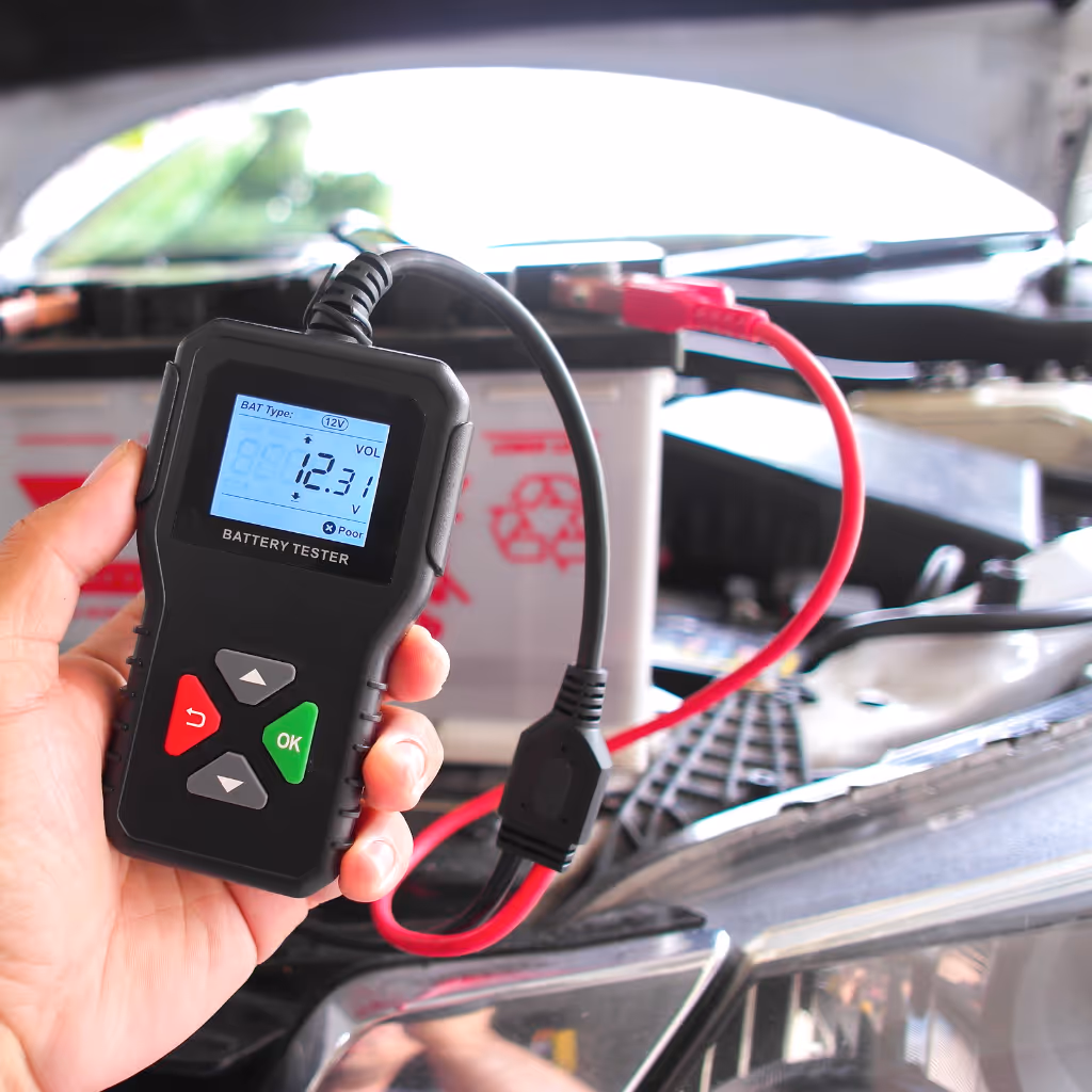 Conducting a digital battery health check as part of the Standard 136-point inspection in Henley. We verify cold cranking amps (CCA) to ensure the vehicle starts reliably in all weather.