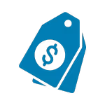 Blue price tags icon with a black paragraph symbol inside the front tag.
