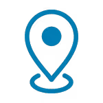 Blue location pin icon on a white background.