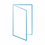 Minimalist blue outline icon of an open door viewed from an angle.