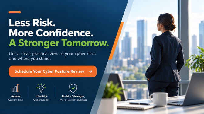 Logo-free call-to-action graphic encouraging a Cyber Posture Review for business resilience.