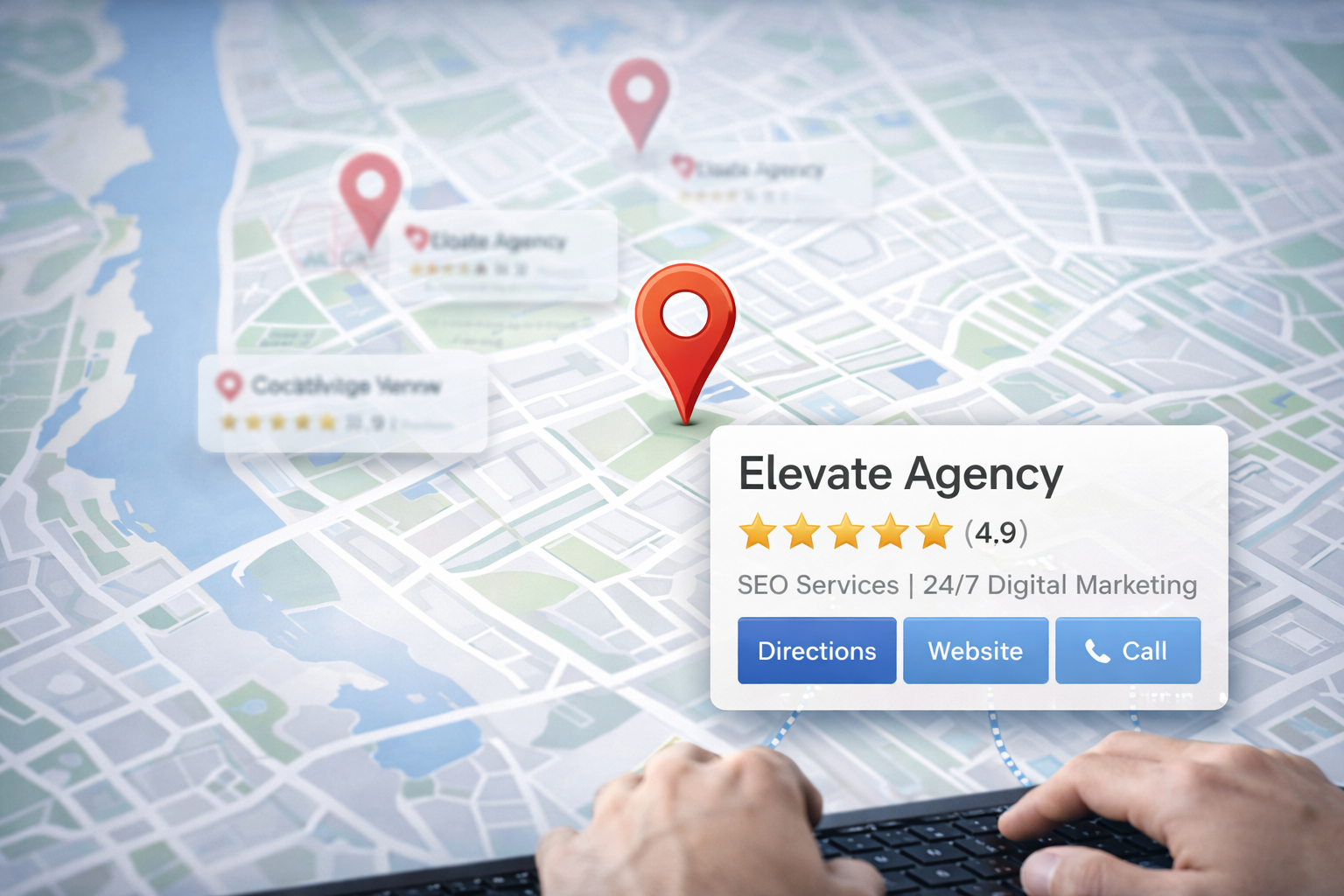 image of desk with computer screen showing web design