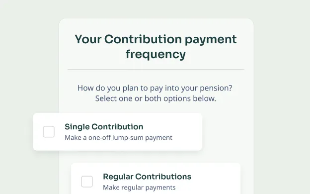 Form asking for contribution payment frequency with options for single lump-sum or regular pension payments.
