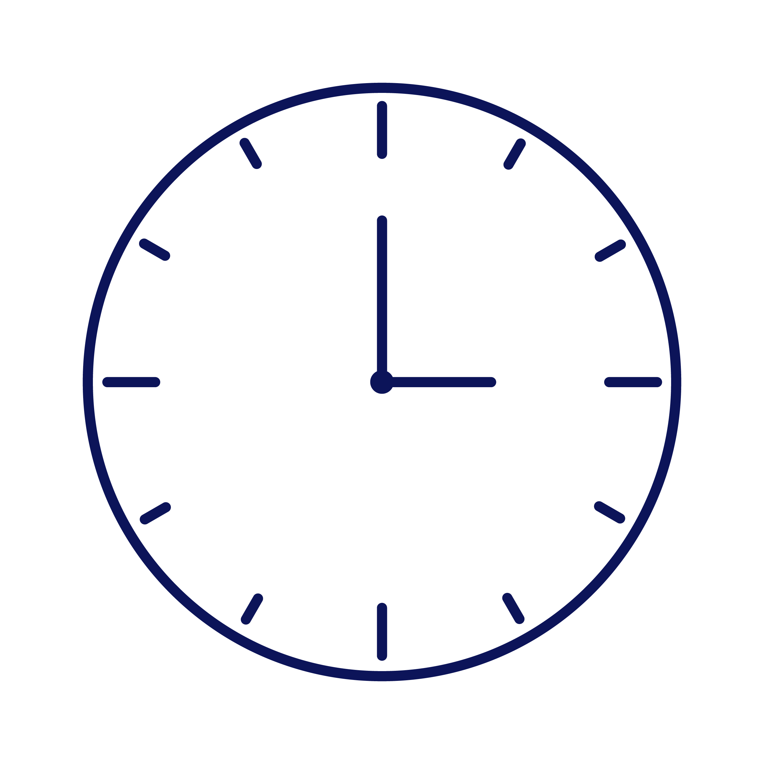 Clock showing the time as 3:00 with a blue outline and hour marks.