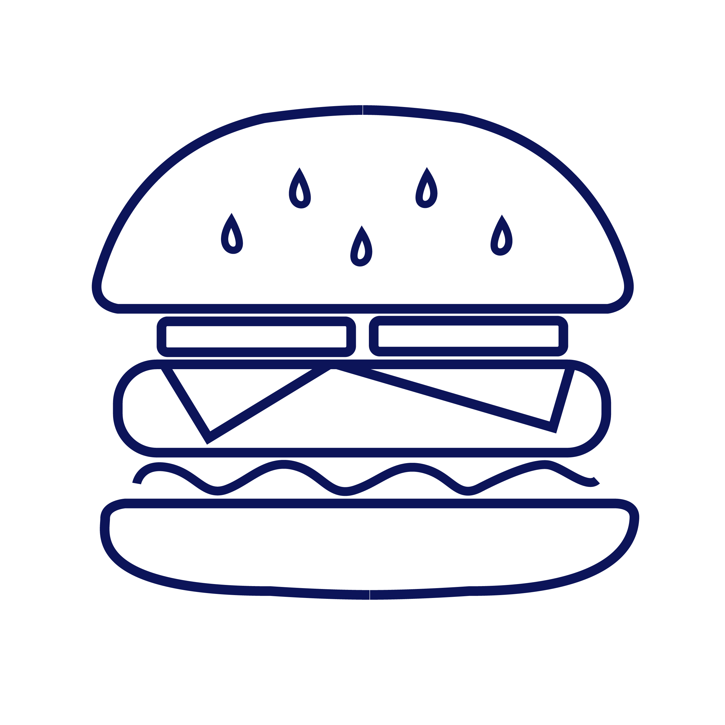 Outline icon of a hamburger with sesame seeds, cheese, lettuce, and a patty between two buns.