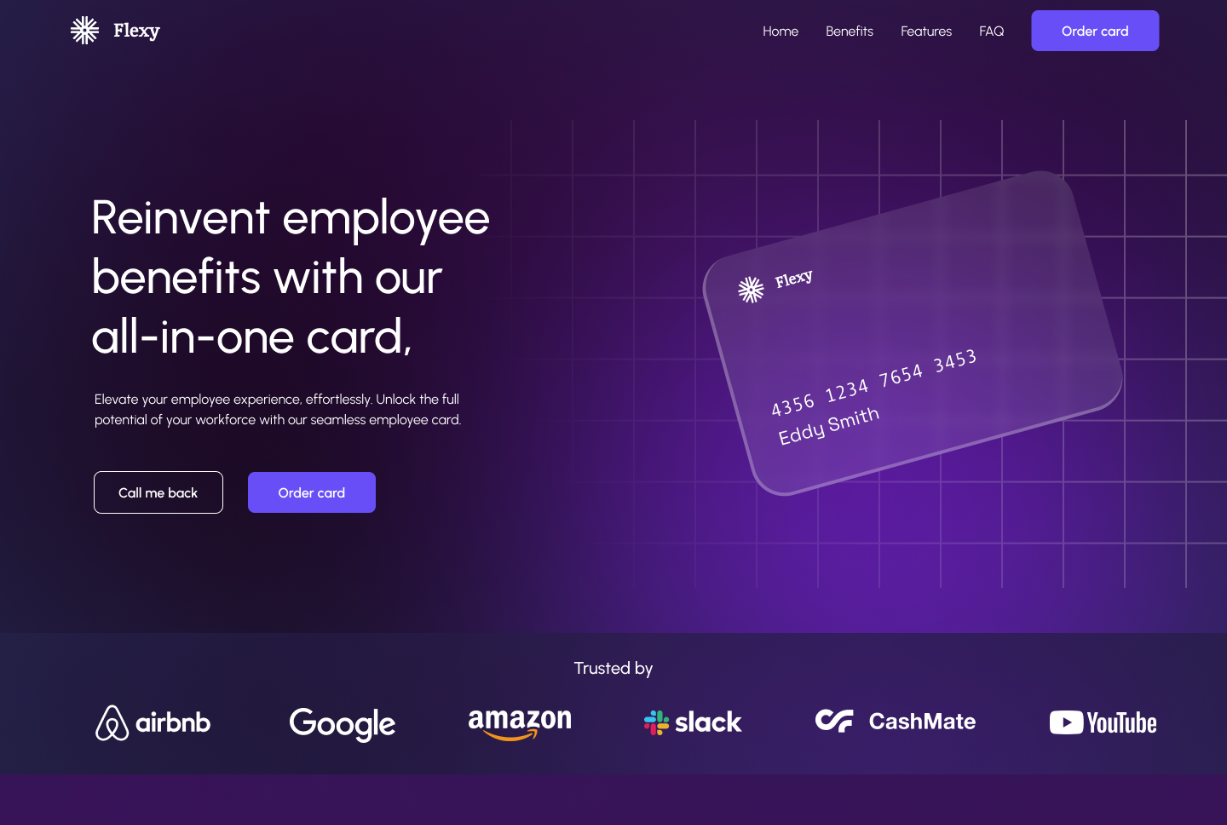 A purple and black website with a purple background.