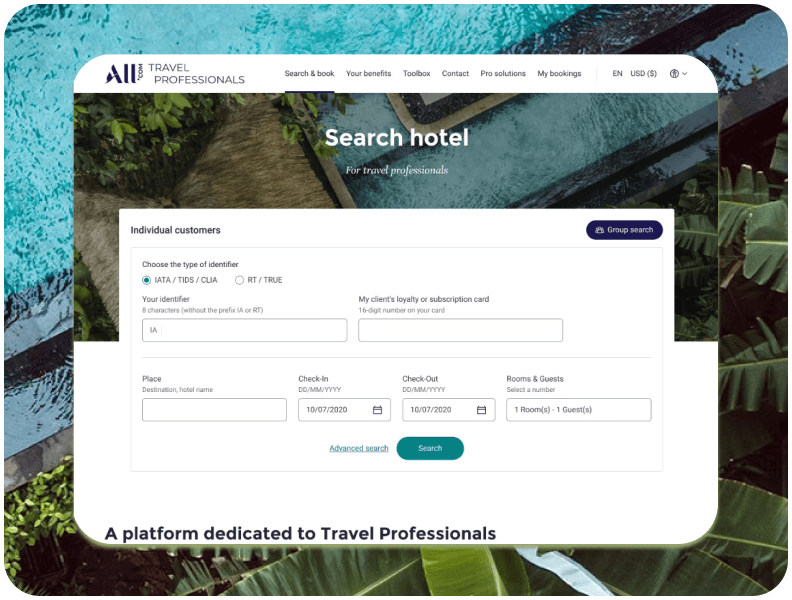 A web page for a travel company.