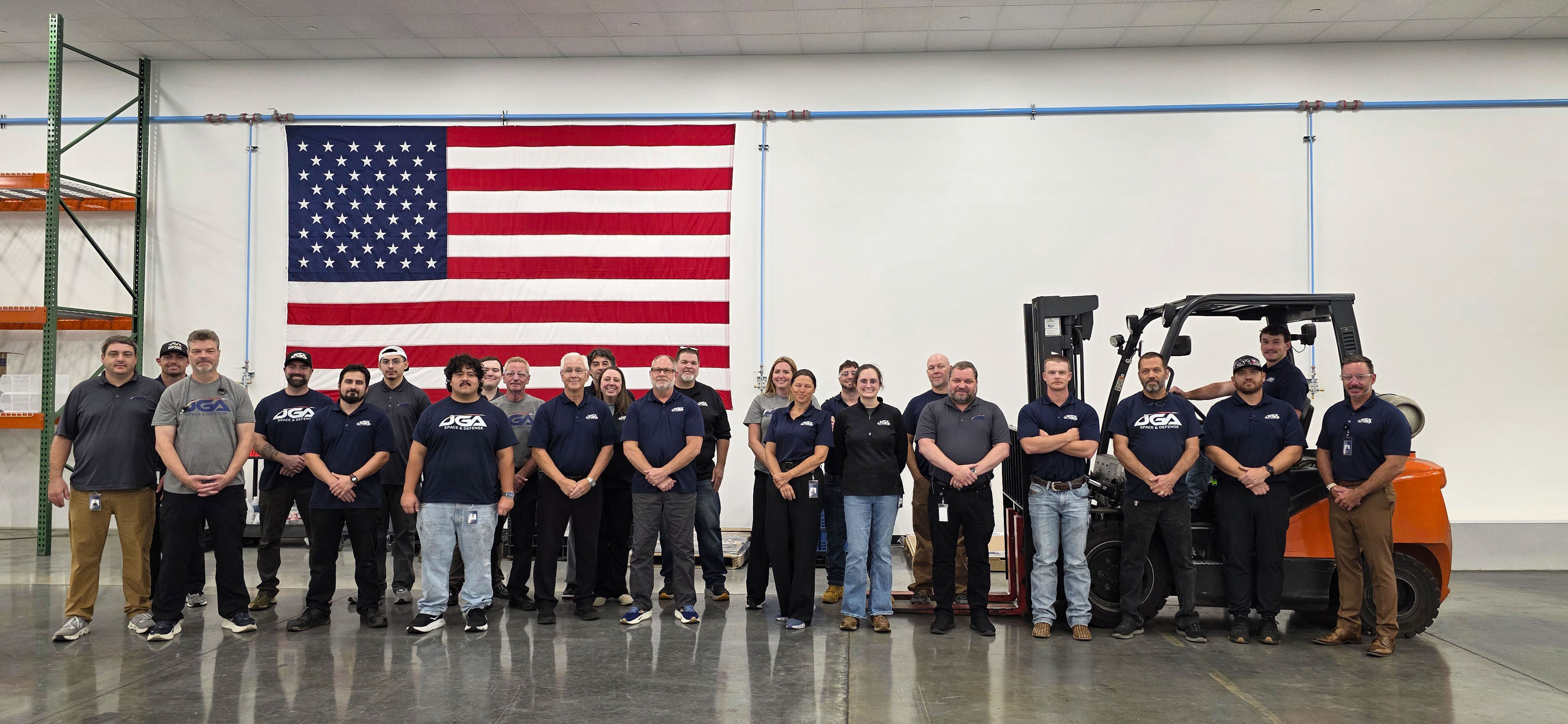 The JGA Space & Defense team on the production floor at the company's Huntersville, North Carolina facility.