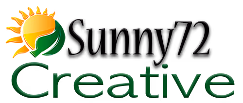 Logo with a stylized sun and green leaf next to the text 'Sunny72 Creative'.