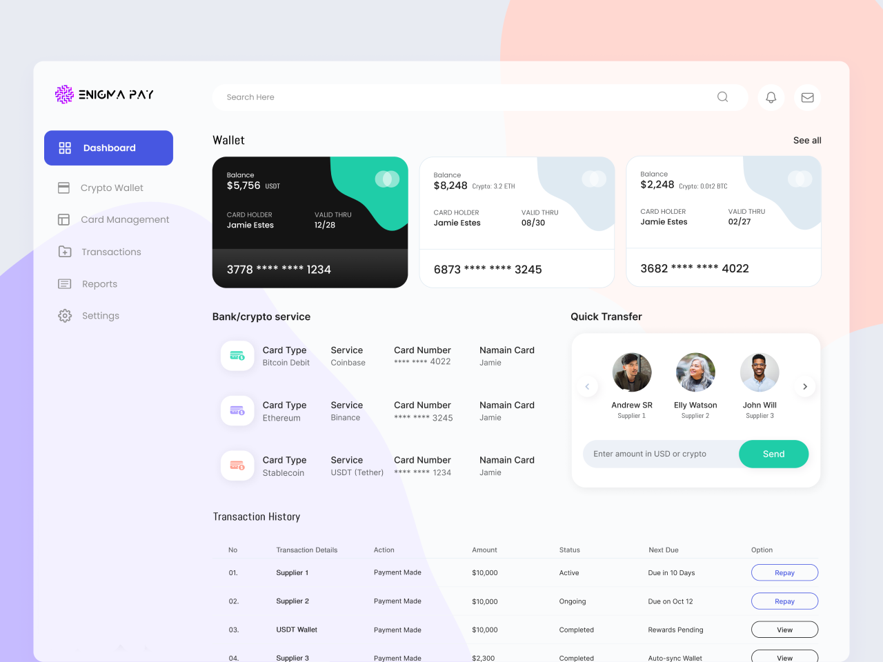 Enigma Pay dashboard