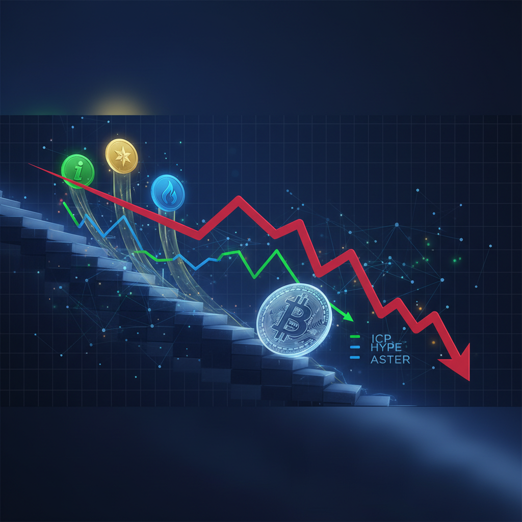 A glowing Bitcoin symbol on a chart with green arrows pointing up for altcoins, showing market contrast.