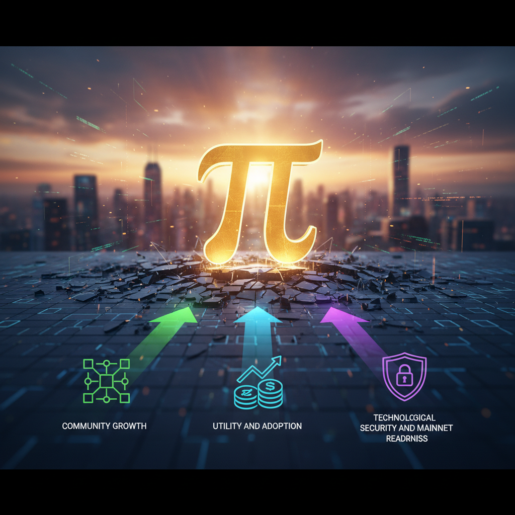 A stylized image of the Pi Network logo on a smartphone screen, illustrating mobile cryptocurrency mining and community.