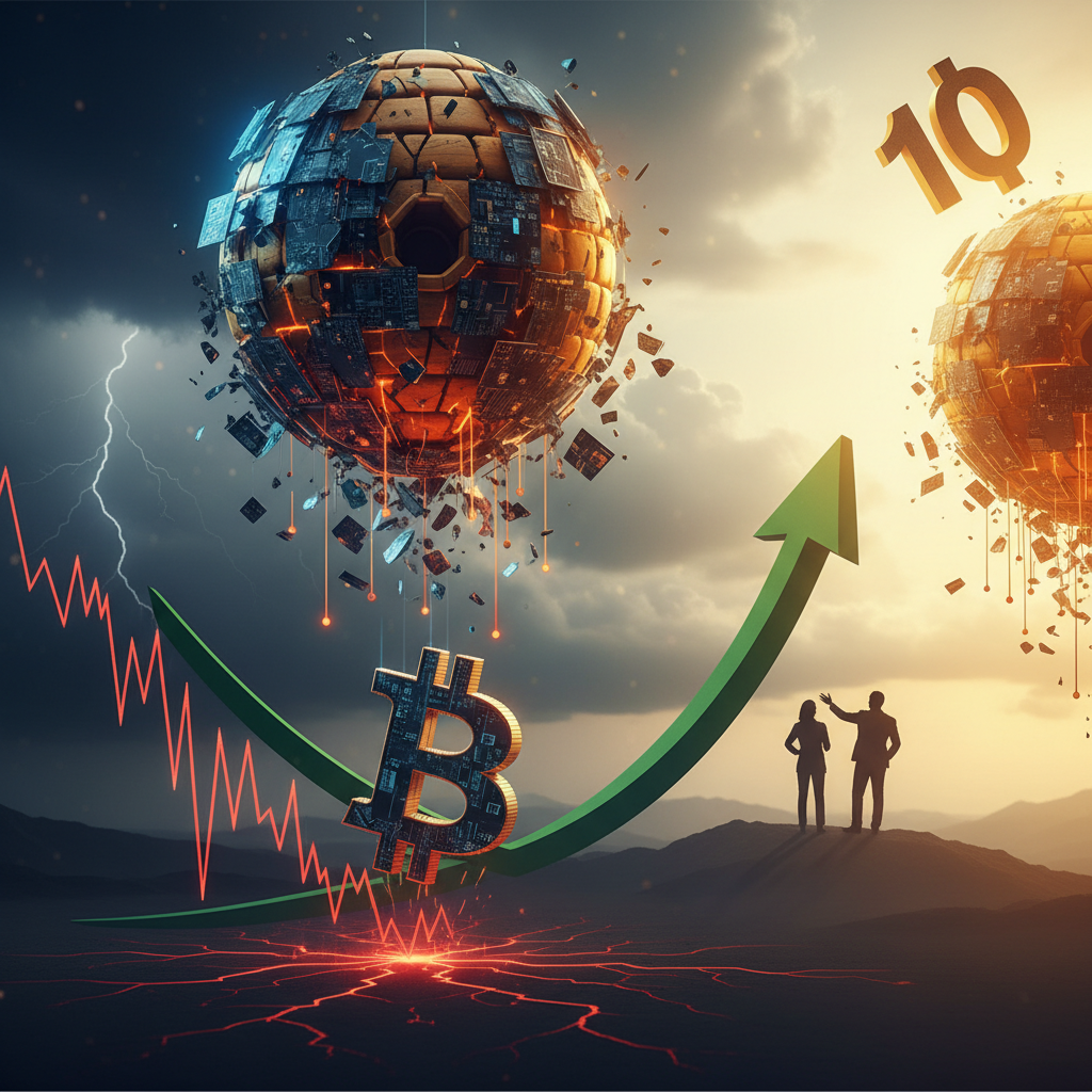 A stylized graphic showing data flow between Bitcoin mining rigs and AI servers, symbolizing Hive Digital's pivot.