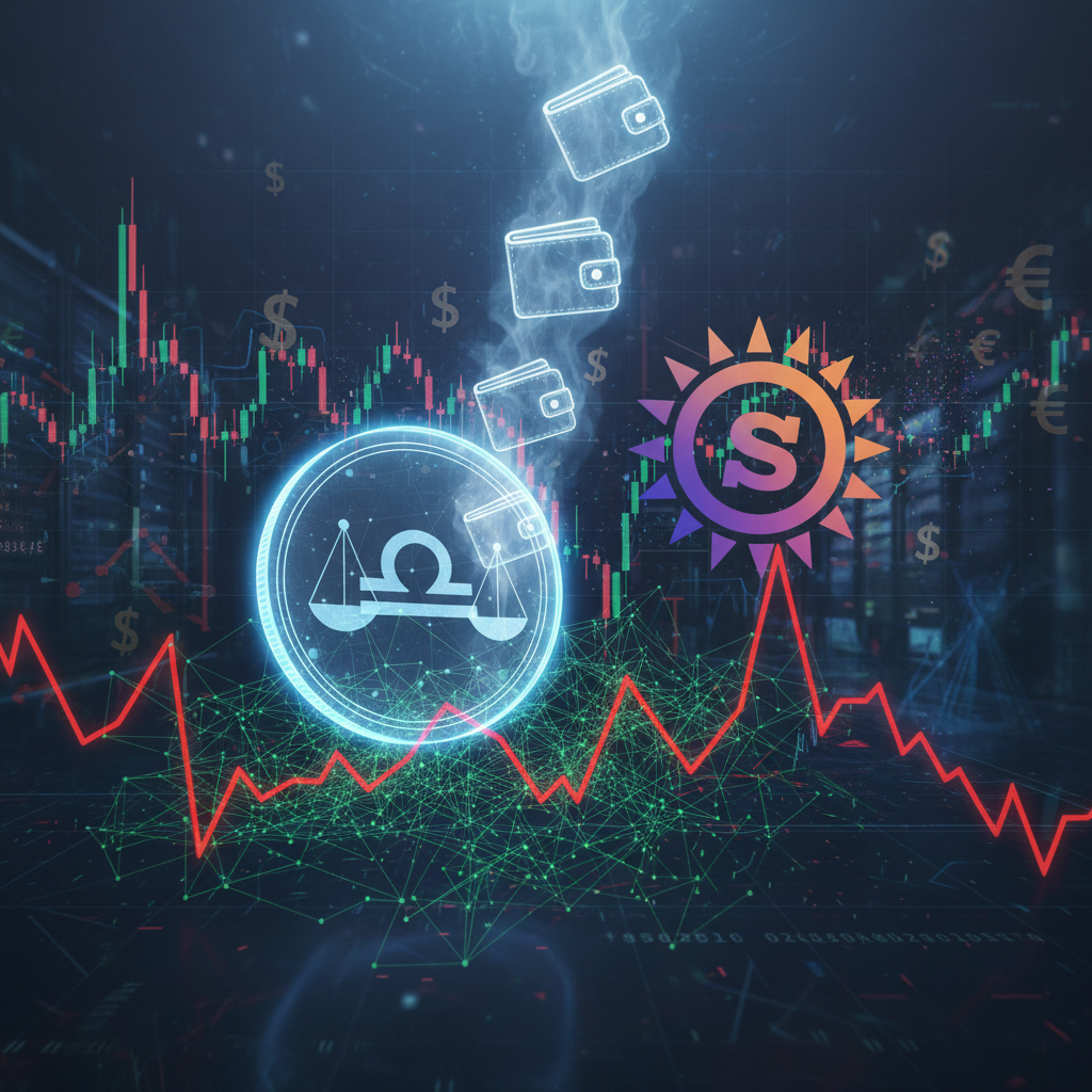 A ghostly digital wallet icon superimposed on a blockchain network, symbolizing the dormant Libra wallets.