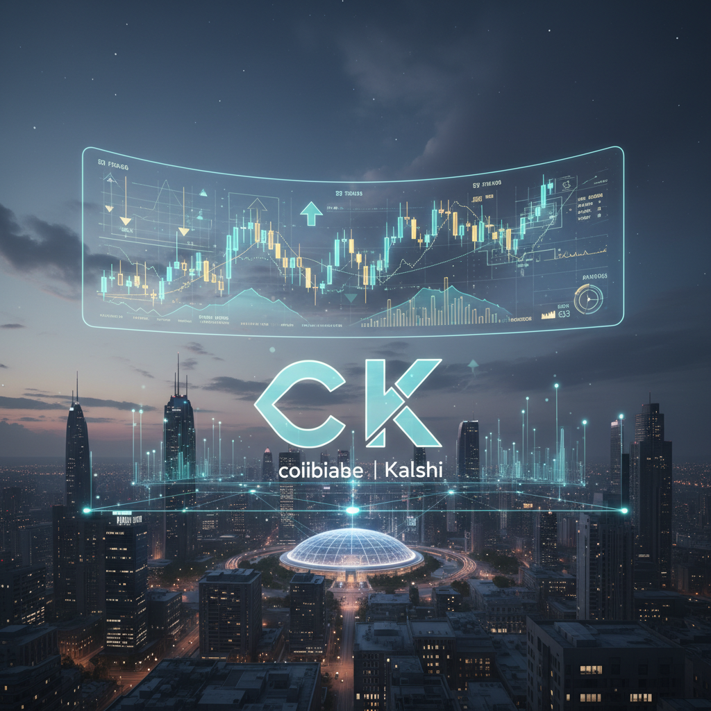 Coinbase logo next to Kalshi logo, representing a potential partnership for prediction markets platform development.