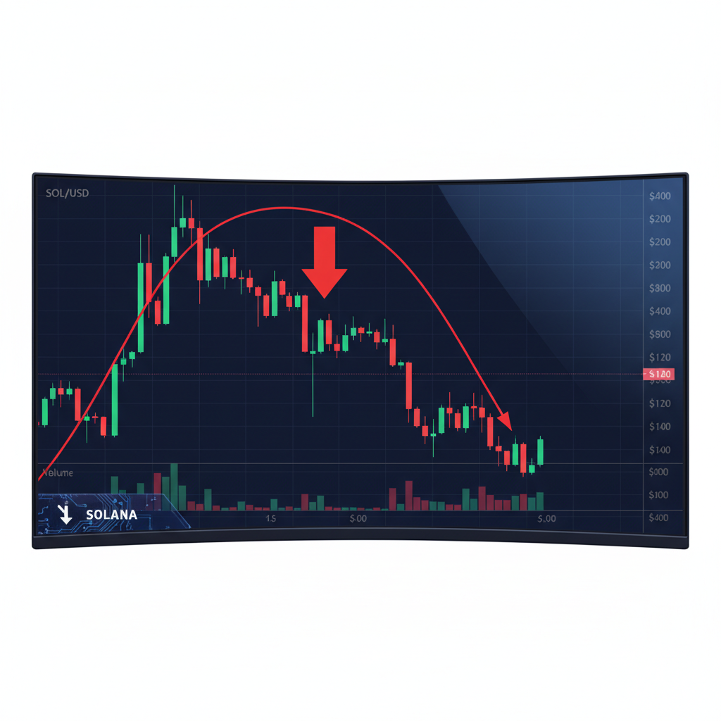 A chart showing Solana's price action, illustrating a bearish rounded top pattern and a potential decline.