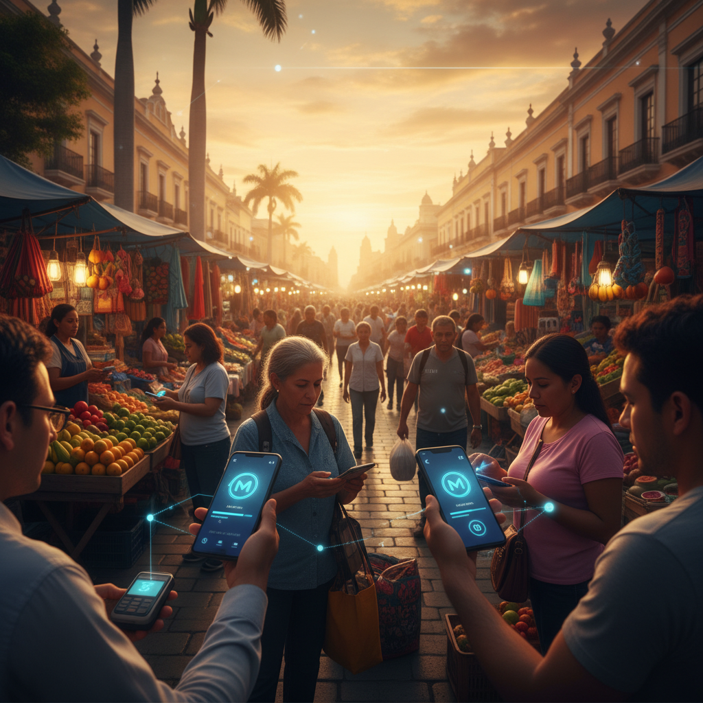 Person scanning QR code with a smartphone, showing stablecoin payment in Latin America.