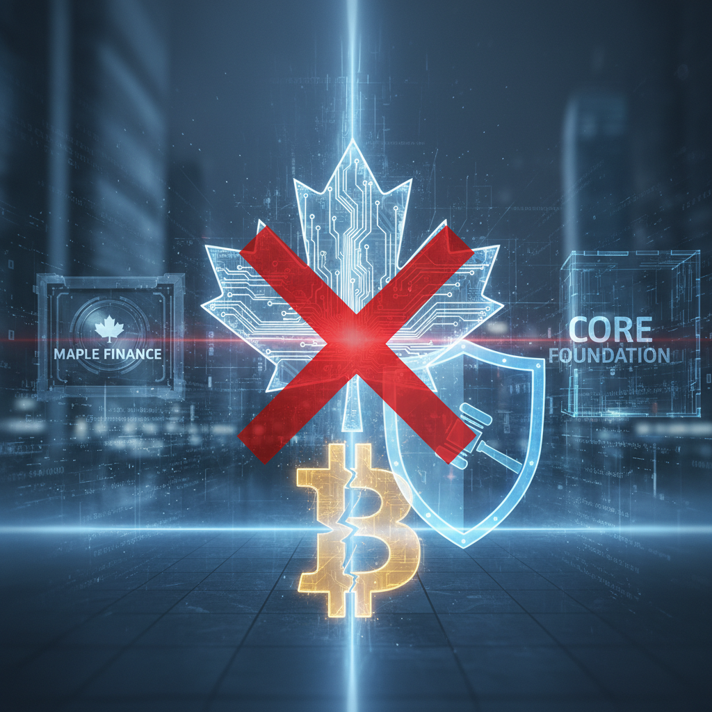 Image showing Maple Finance and Core Foundation logos with a legal gavel, symbolizing a dispute over a Bitcoin yield product.