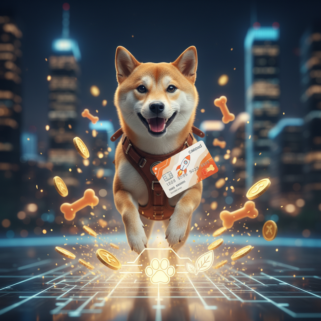 Shiba Inu crypto debit card and Bitget Wallet logo, symbolizing easy everyday spending with SHIB tokens.