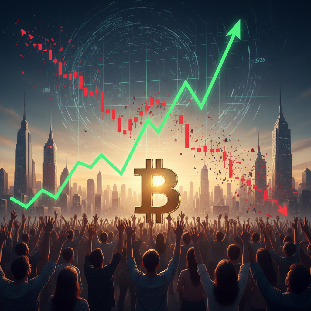 A graphic showing a rising Bitcoin price chart next to several falling altcoin price charts, illustrating a market divergence.