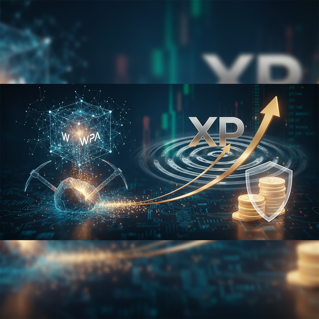 A graphic showing the WPAHash logo with XRP coins, symbolizing their new cloud mining contracts for XRP investors.