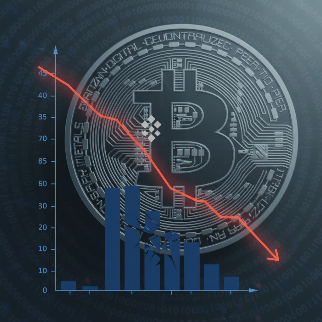 A graphic showing the Binance Coin (BNB) logo on a dark background with downward trending chart lines, representing its price decline.