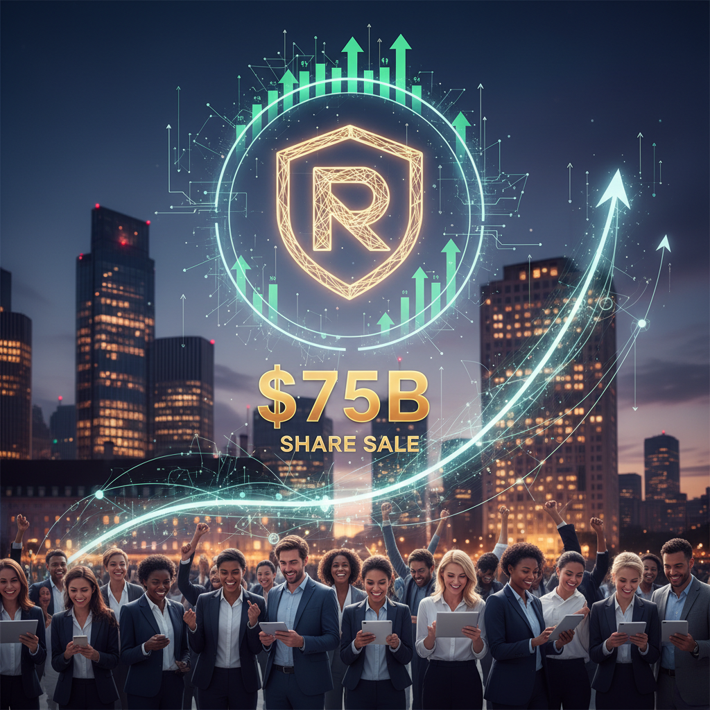 A smartphone displaying the Revolut app logo with charts and crypto symbols in the background, representing its fintech services.