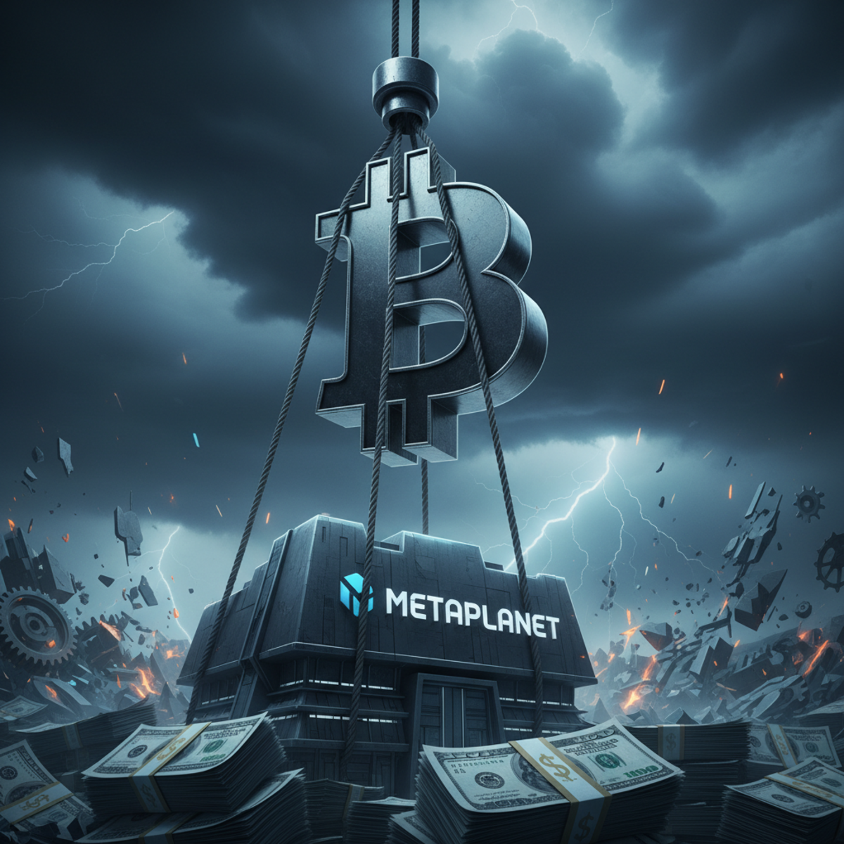 A graphic showing the Metaplanet logo intertwined with the Bitcoin symbol, representing their major investment strategy.