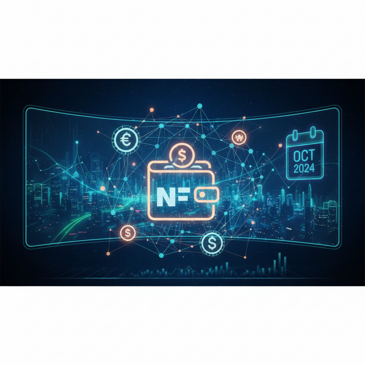 A smartphone displaying the Naver app logo with a digital wallet and stablecoin icons floating around it.