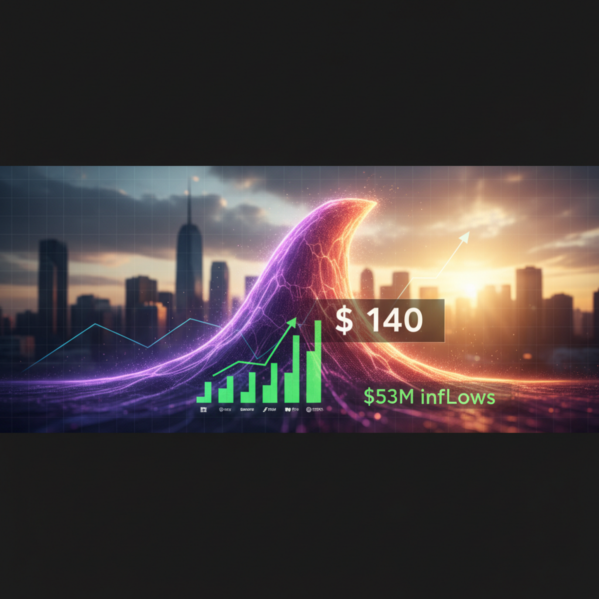 A graphic of the Solana logo with an upward trending price chart, representing institutional investment and potential growth.