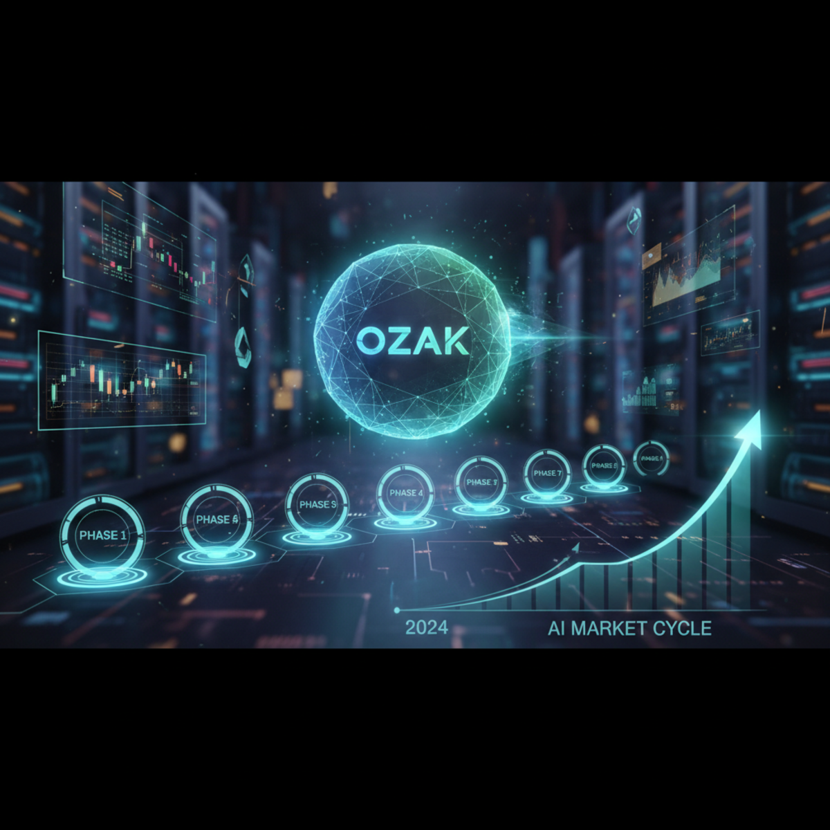 A futuristic graphic representing the fusion of artificial intelligence brain waves with a glowing digital blockchain network.