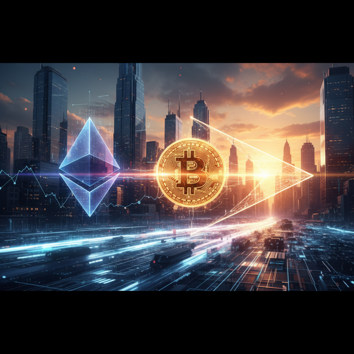 A chart showing the Ethereum price against Bitcoin, with technical indicators suggesting a potential upward trend for ETH.