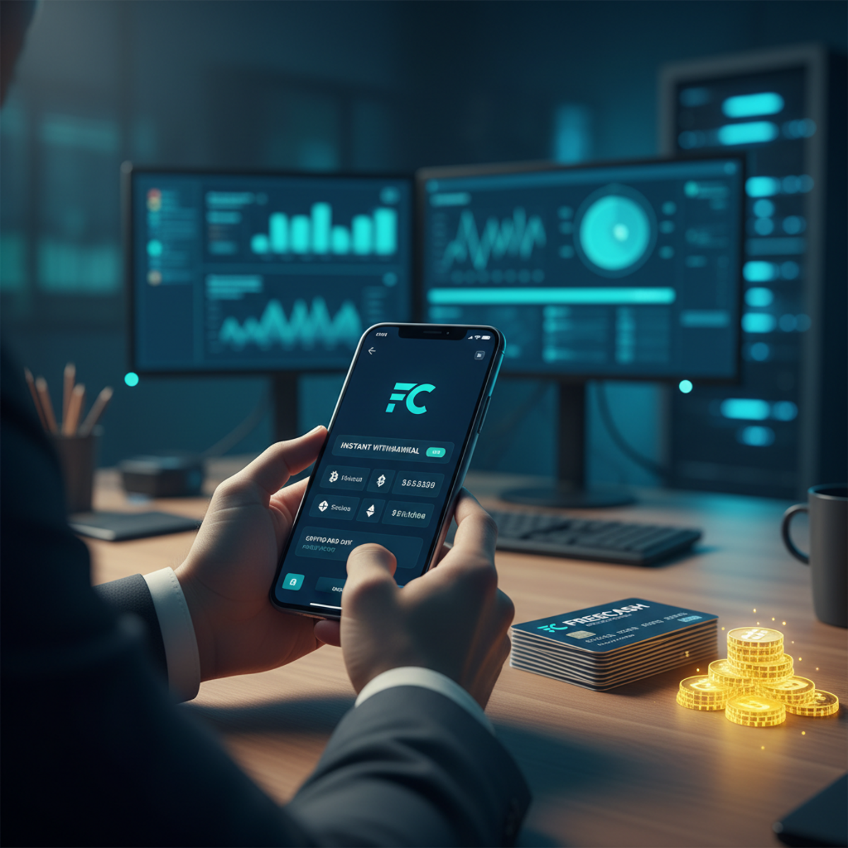 A smartphone displaying the Freecash app interface, showing various offers to earn crypto rewards.