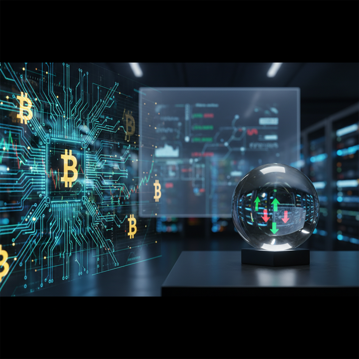 Digital chart showing Bitcoin price trends and new data analysis technology