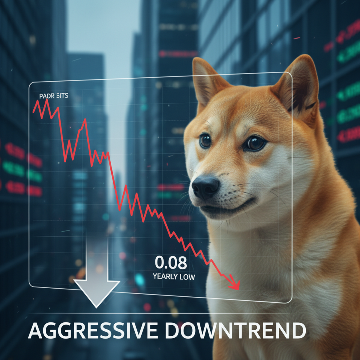 Dogecoin price chart showing a downward trend and bearish channel pattern