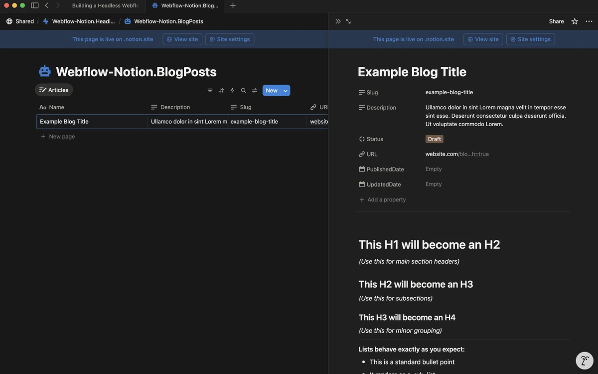 Webflow Notion Blog CMS Template (+ Database)