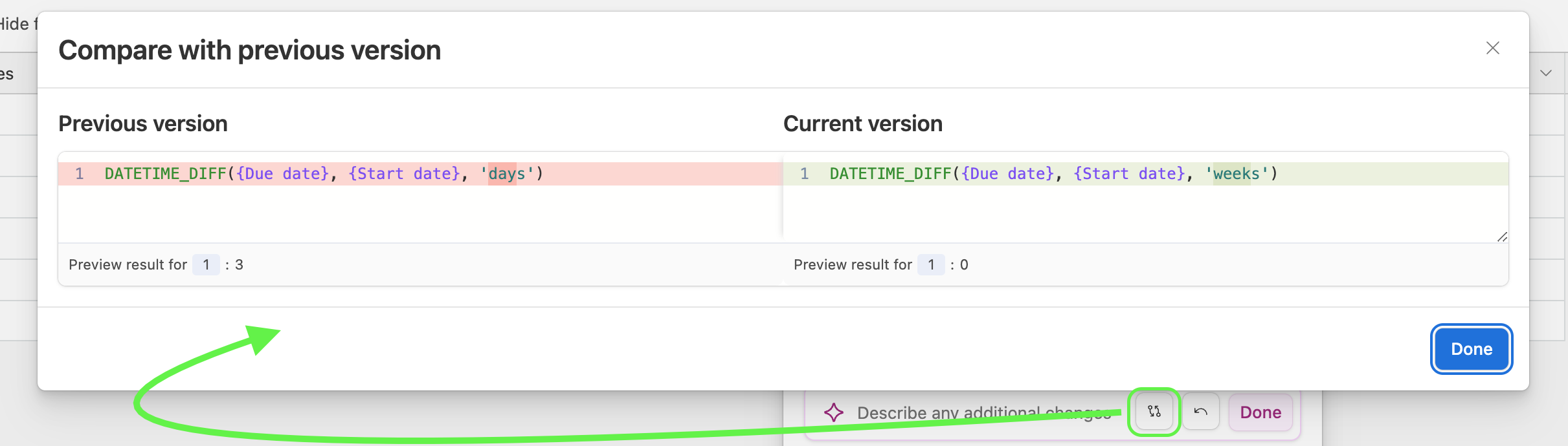 Airtable formula field editor showing formula validation and comparison tools for checking SEO data integrity