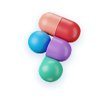 3D icon composed of colorful pill-shaped and spherical shapes forming a stylized letter F.