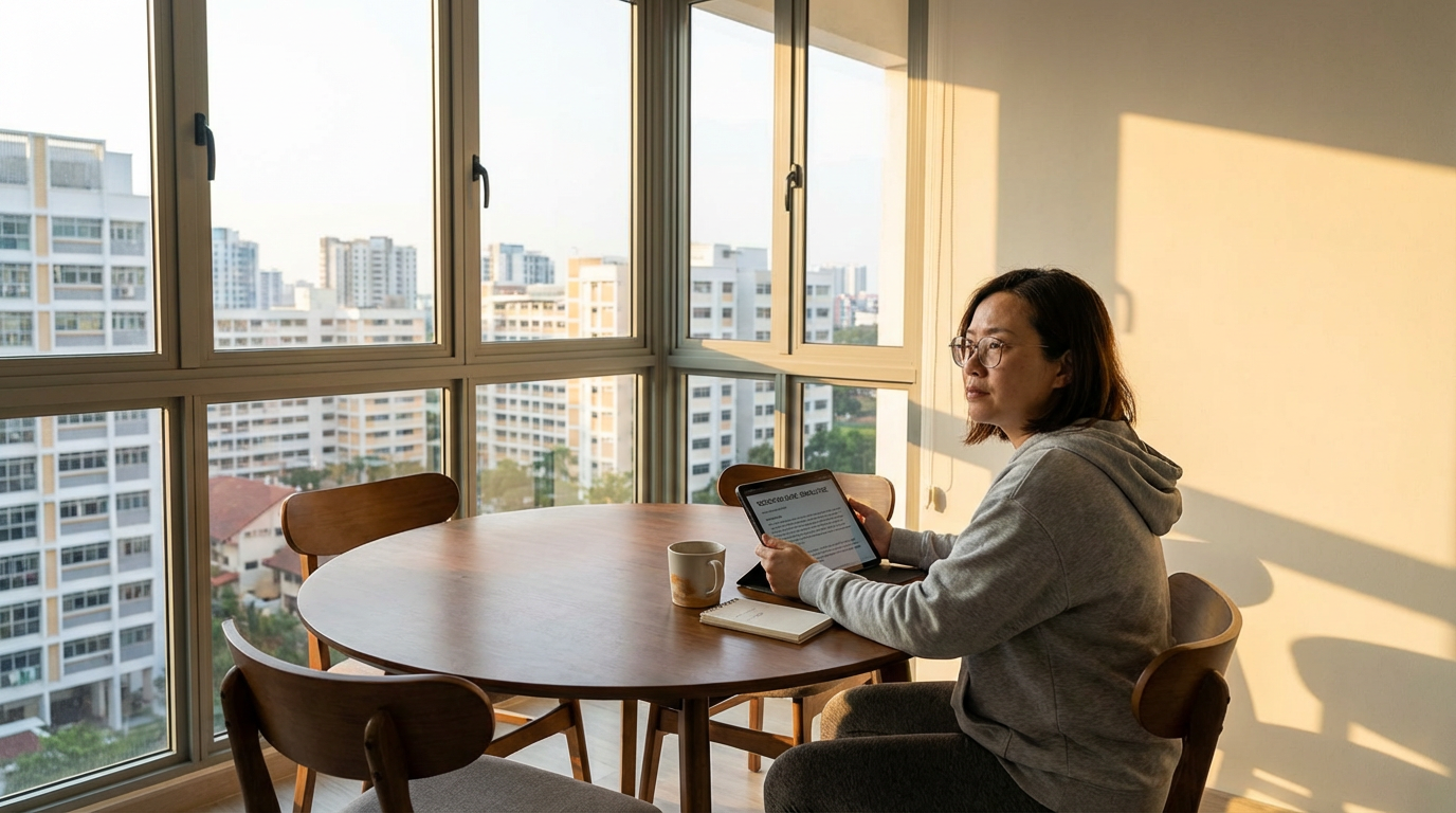 Woman reading about weight loss medication options in Singapore