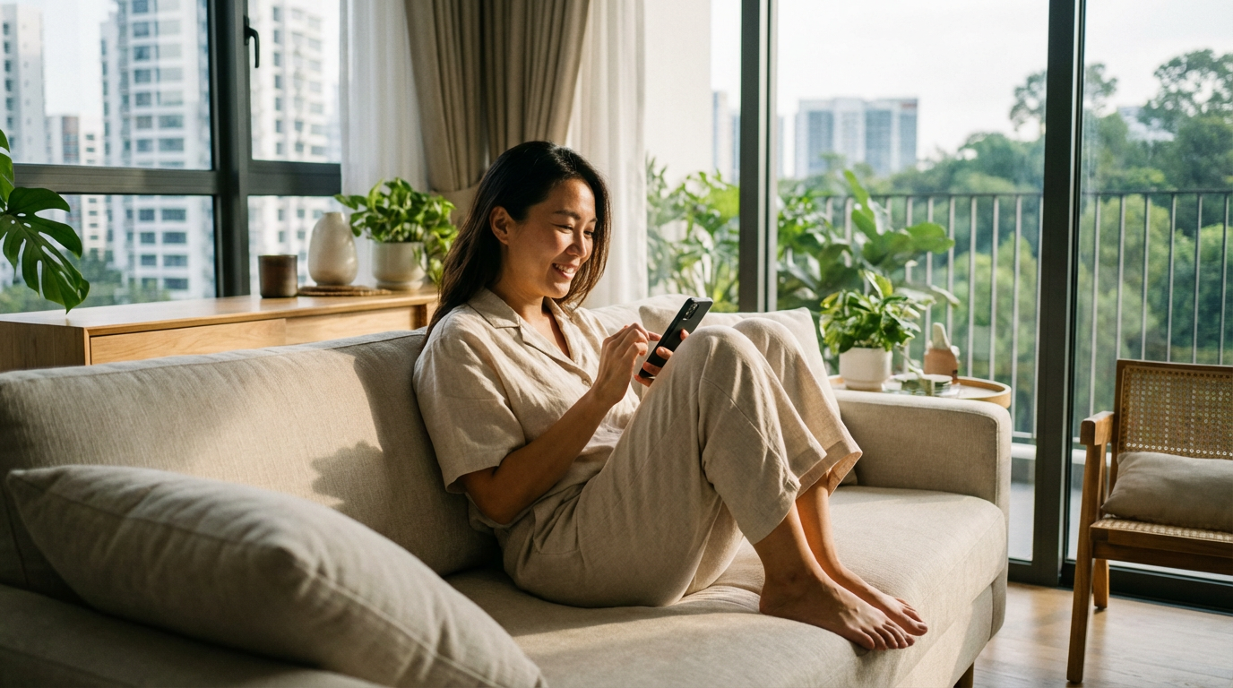 Woman completing health questionnaire on smartphone for weight loss treatment eligibility