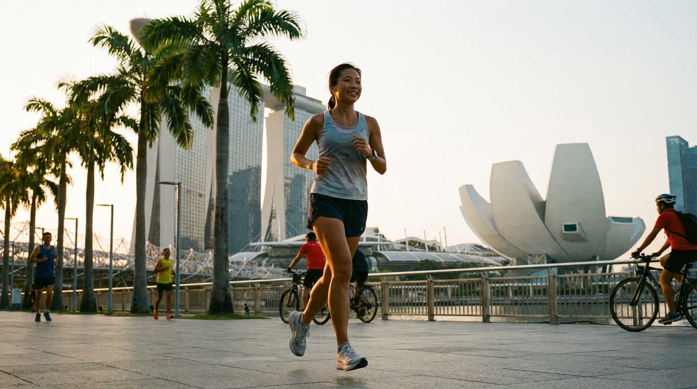 Woman exercising outdoors in Singapore while on GLP-1 weight loss medication