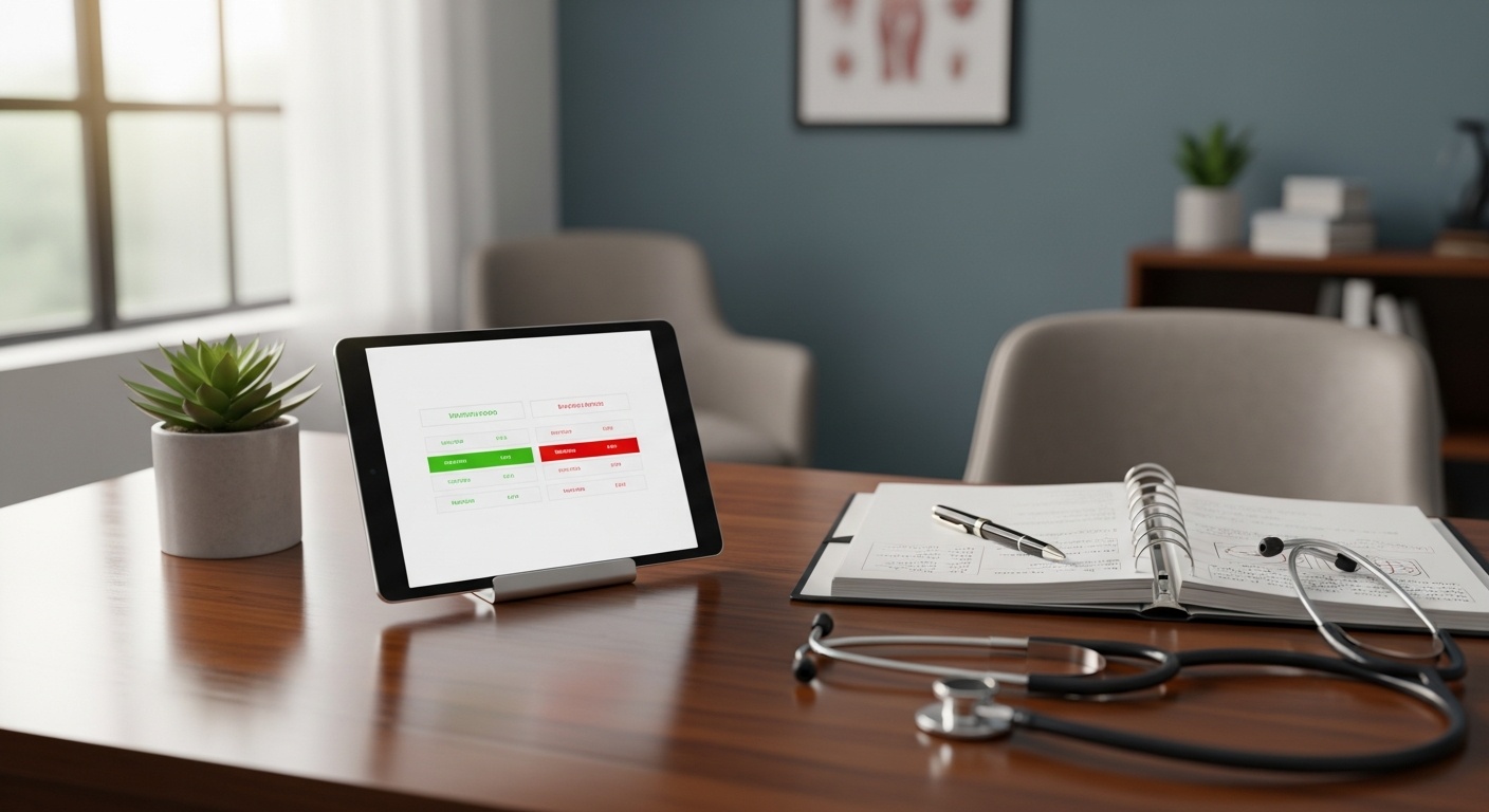 Doctor reviewing GLP-1 medication comparison chart on a tablet