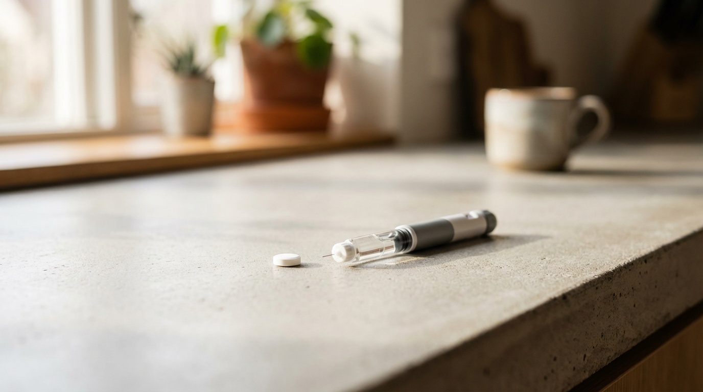 Oral pill and injection pen representing amycretin dual formulation options