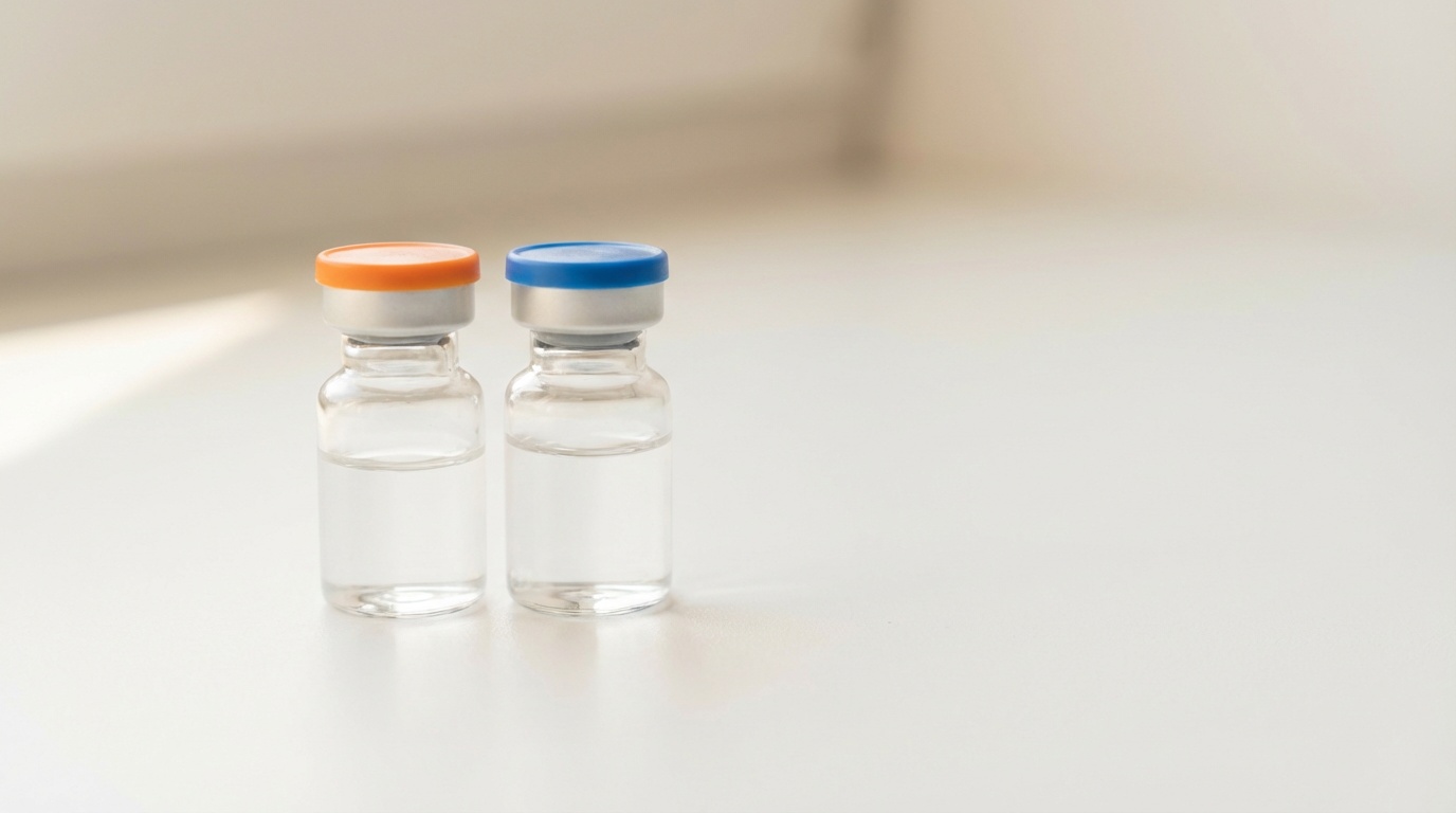 Two medication vials representing combination bimagrumab and semaglutide treatment