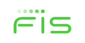 FIS company logo in green on black background.